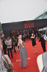 组图：陈廷嘉抹胸短裙亮相芭莎红毯