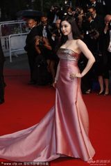 组图：范冰冰亮相红毯 粉色拖地长裙甜美高贵