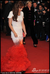 组图：《爱》戛纳首映 科尔白底红尾裙别具一格