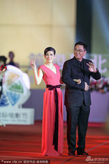 组图：吴君如牵手关锦鹏 低胸裙俯身泄春光