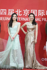 组图：孙茜携《密友》剧组亮相 金色抹胸裙典雅