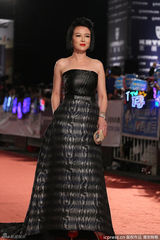 组图：苗可丽黑色裹胸裙亮相金钟奖红毯