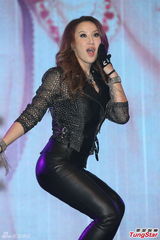 组图：李玟台湾性感开唱 黑皮裤露胸装