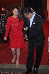 组图：李湘镂空裙秀火辣身材 获老公王岳伦搀扶