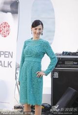 组图：张柏芝亮相变握手会 绿裙优雅难掩膝盖伤痕