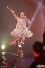 组图：何韵诗开唱透视裙秀腿惨走光