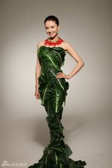 组图：高圆圆拍公益广告 穿“蔬菜礼服”倡导素食