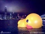 组图：香港大黄鸭漏气无奈卧倒趴水中