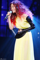 高清图：张靓颖美国开唱 火红卷发跳骑马舞性感