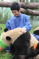 幻灯图：熊猫奶爸黄晓明为儿女庆生 特制蛋糕显童心