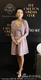 高清组图：章子怡宣传《最爱》 紫色蕾丝装恬静优雅