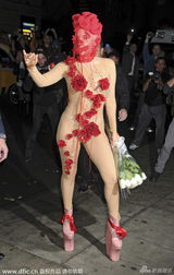 组图：LadyGaga庆生全裸薄纱蔽体翘臀贴花