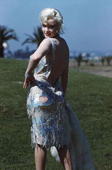 幻灯图：梦露生前透视装性感照曝光 白色皮草显高贵