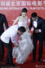 组图：黄圣依白裙清丽 获甄子丹任达华左右护花