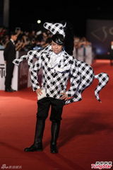 组图：蔡康永着斑马服亮相金马红毯相映成趣