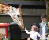 幻灯图：妮可基德曼携女游玩动物园向长颈鹿喂食