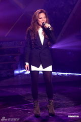 组图：《劲歌金曲》录像 阿Sa黑色皮胸衣亮相献歌