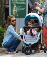 组图：阿尔芭带小女游动物园 囧娃二号专心啃手