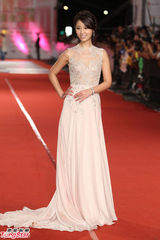 组图：林心如优雅亮相金钟红毯携手李铭顺