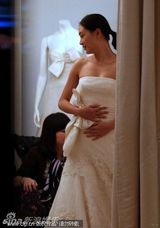 幻灯图：应采儿甜蜜试婚纱款式素雅 传11月摆喜酒