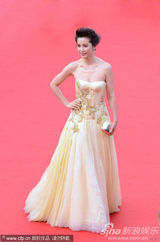 组图：李冰冰戛纳走秀 金色长裙华丽刺绣精致