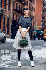 明星爱街拍：张蓝心纽约不惧严寒街拍诠释春装