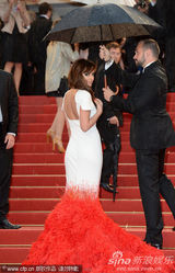 组图：《爱》戛纳首映 科尔白底红尾裙别具一格