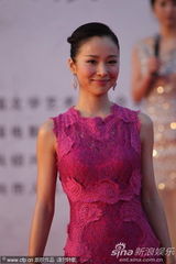组图：江一燕亮相百花红毯 粉裙典雅秀美背