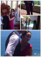 组图：杨幂刘恺威婚礼前露面 桃红裙子喜庆