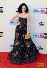 组图：凯蒂-佩里亮相红毯 黑色印花裙笑容甜美