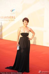 组图：颜丙燕亮相金鸡红毯 抹胸长裙性感优雅