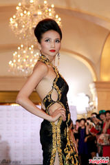 组图：吴佩慈金色黑纱长裙亮相 身段优美气质佳