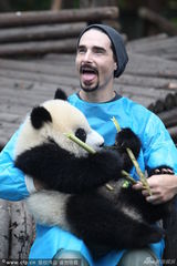 组图：后街男孩化身熊猫奶爸 喂竹子吐舌卖萌