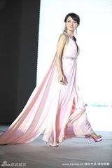 幻灯图集：居文沛粉色低胸礼服亮相 性感险走光  