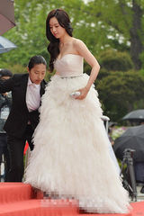 组图：洪秀雅现身百想红毯低胸长裙秀双峰