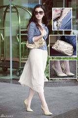 组图：徐立街拍LOOK灰色小外套搭长裙