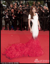 组图：《爱》戛纳首映 科尔白底红尾裙别具一格