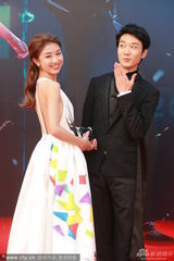 组图：颜卓灵红毯镂空秀美背 携手蔡瀚亿卖萌