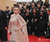 组图：范冰冰戛纳走秀 发髻复古蕾丝礼服妩媚优雅
