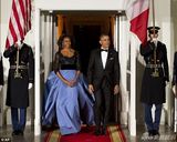 组图：美第一夫人6万元蕾丝礼服出席白宫国宴