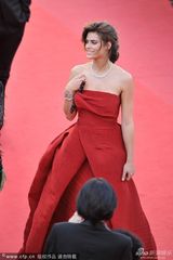 组图：名模戛纳助阵红毯 胸前别铁棍标新立异