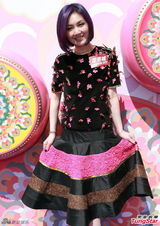 组图：杨千嬅亮相贺岁活动 桃花服饰优雅喜庆