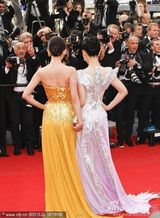 组图：杨幂陈廷嘉助阵《锈与骨》 单色礼服华美大方