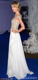 组图：泰勒水钻裙赴晚宴似公主 与威廉王子热聊