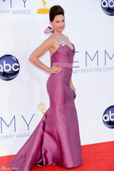 组图：艾美奖红毯 艾什莉-贾德高耸发髻与老公秀恩爱