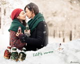 高清图：元彬申敏儿亲密拍广告 浪漫雪地深情拥吻