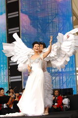 高清图：谭晶再唱《生死不离》 与志愿者为玉树祈福