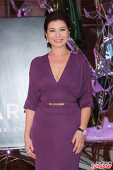 组图：钟楚红亮相圣诞活动 低胸长裙优雅出镜