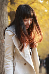 组图：可儿秀唯美风衣照 金色银杏林吟唱秋日私语