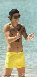 组图：斯威夫特前男友哈利裸身打排球纹身遍布